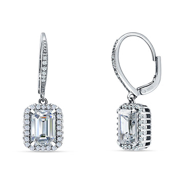 Emerald Cut Leverback Earrings Cubic Zirconia 925 Sterling Silver Wholesale